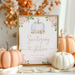 Poster Estação de limpeza de abóbora floral cor-de-rosa