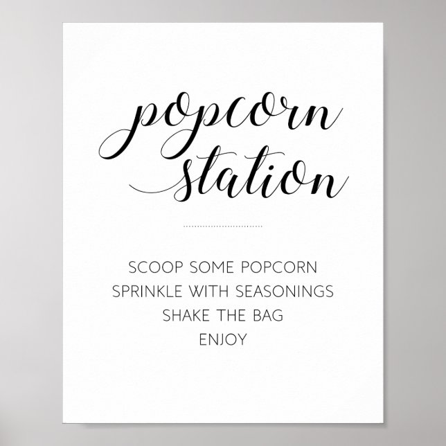 Pôster Estação de Pipoca de Casamento com Letra Preta Mod (Frente)