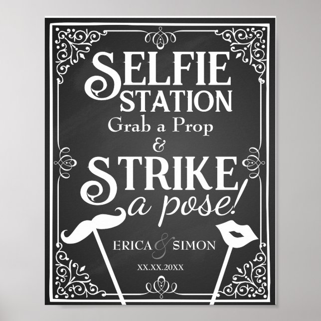 Pôster Estação de Selfie Personalizada para Casamento Qua (Frente)