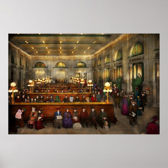 Pôster Estação de trem - Aguardando no Grande Centro 1904 (Frente)