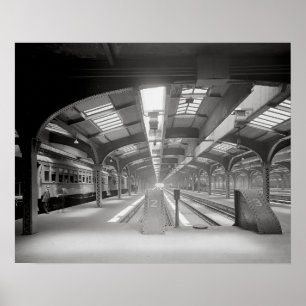 Pôster Estação de Trem de Chicago, 1920. Ferrovia Antiga