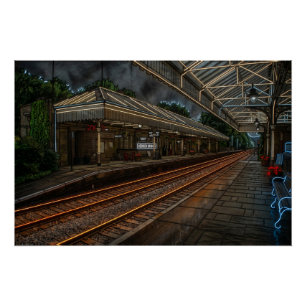Pôster Estação de Trem Hebden Bridge Arte em Neon Vintage