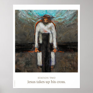 Poster Estação Dois: Jesus levanta a cruz.