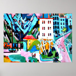 Poster Estação em Davos, pintura de Ernest Ludwig Kirch