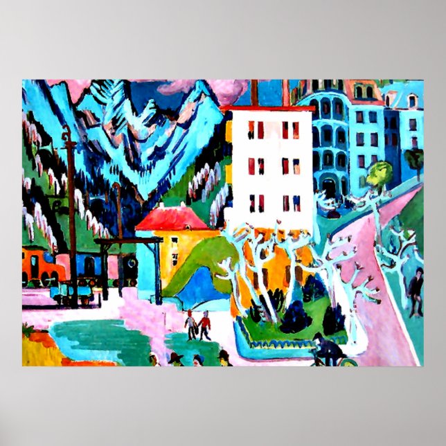 Poster Estação em Davos, pintura de Ernest Ludwig Kirchne (Frente)