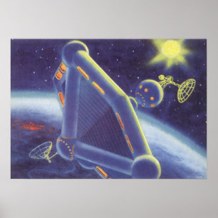 Poster Estação Espacial Vintage Science Fiction Orbiting