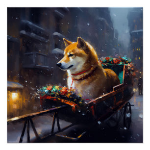 Pôster Estação Festiva de Natal Shiba Inu