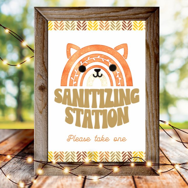 Poster Estação Sanitizer Boho Woodland Fox Birthday (Criador carregado)