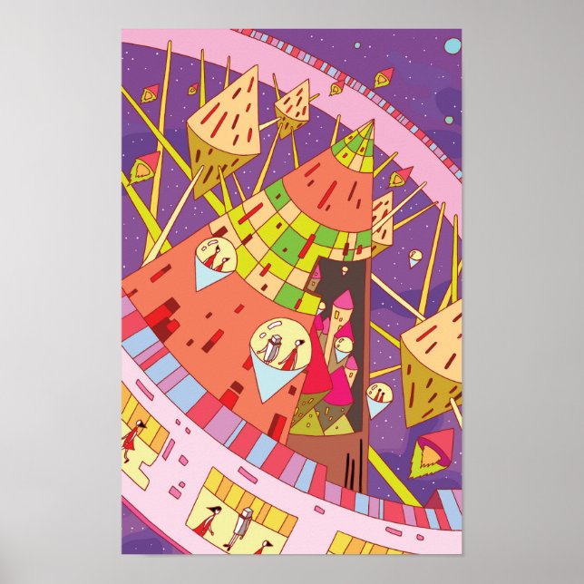 Poster Estações espaciais e vida retro-futurista no espaç (Frente)