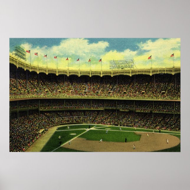 Pôster Estádio de beisebol esportivo vintage com multidõe (Frente)