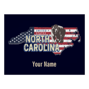 Pôster Estado da Carolina do Norte Estados Unidos Mapa US