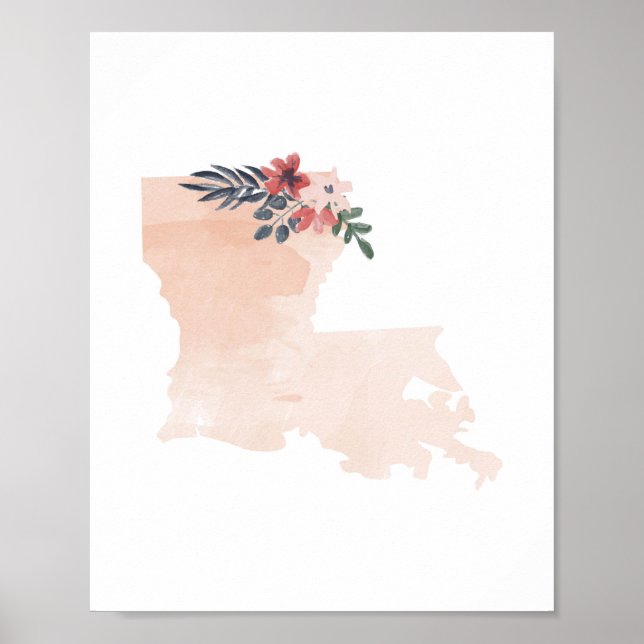 Poster Estado de Aquarela Floral da Louisiana (Frente)