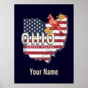 Poster Estado de Ohio Estados Unidos - Retro Map Vintage