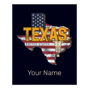 Pôster Estado do Texas Estados Unidos Retro Map Vintage E