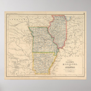 Pôster Estados de Illinois, de Missouri, e de Arkansas