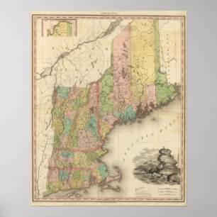 Pôster Estados de Maine, New Hampshire, Vermont