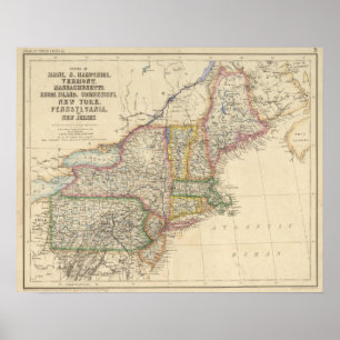 Pôster Estados de Maine, New Hampshire, Vermont