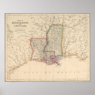 Pôster Estados de Mississippi e de Louisiana