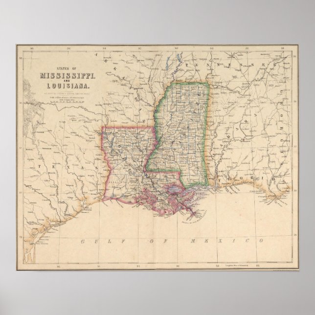 Pôster Estados do Mississippi e da Louisiana (Frente)