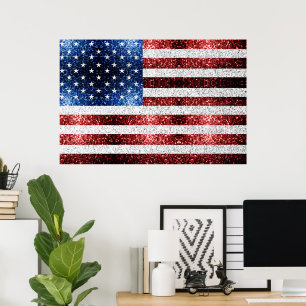 Poster Estados Unidos: bandeira azul-vermelho brilha