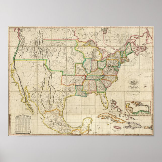 Pôster Estados Unidos com o Contiguous British (Frente)