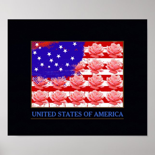 Poster Estados Unidos da América com rosas (Frente)