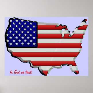 Poster Estados Unidos Mapeiam Sinalizador 3D Estrelas & S