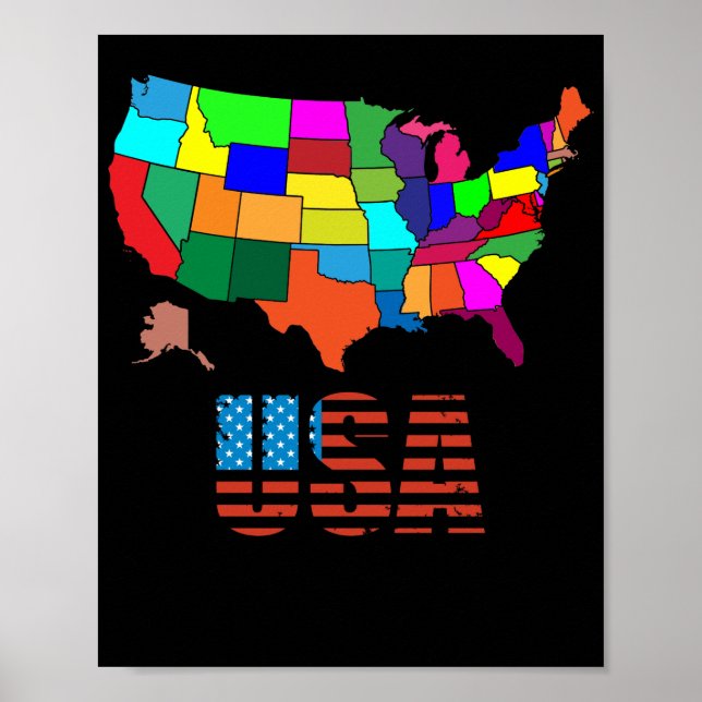 Poster Estados Unidos mapeiam todos os Estados Unidos col (Frente)