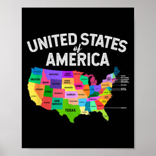 Poster Estados Unidos Mapeie T-shirt para o presente de v