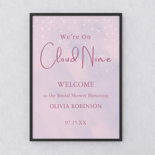 Poster Estamos no Cloud Nine Pink Girl Chá de fraldas bem (We're On Cloud Nine Pink Girl Baby Shower Welcome Sign )