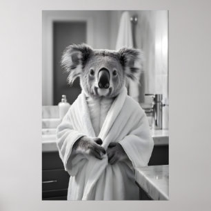 Poster Estampa de Arte de Coala em Robe de Banho, Banheir