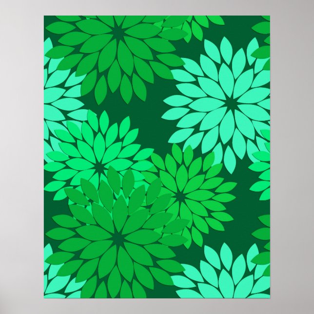 Pôster Estampa Floral de Quimono Moderna, Esmeralda e Ver (Frente)