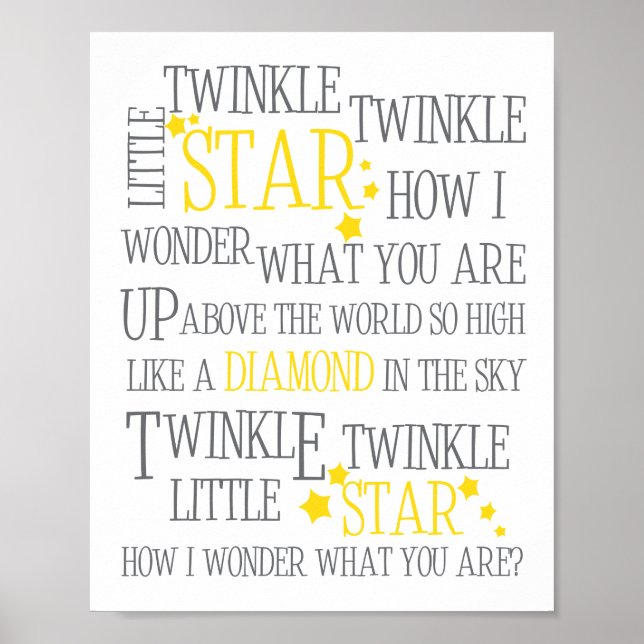 PÔSTER ESTAMPADO DE ARTE TWINKLE TWINKLE LITTLE STAR-8X10 (Frente)