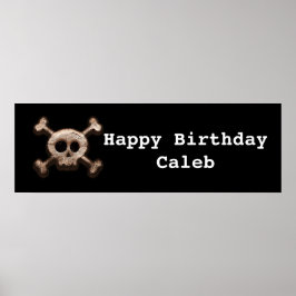 Poster Estandarte de Aniversário Caveira e Ossos Distorci