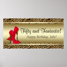 Poster Estandarte de Aniversário Leopardo Ouro Preto