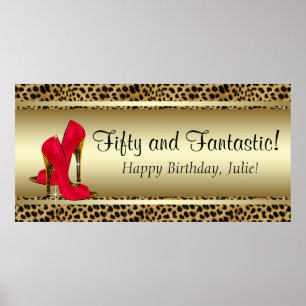 Poster Estandarte de Aniversário Leopardo Ouro Preto