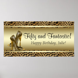 Poster Estandarte de Aniversário Leopardo Ouro Preto