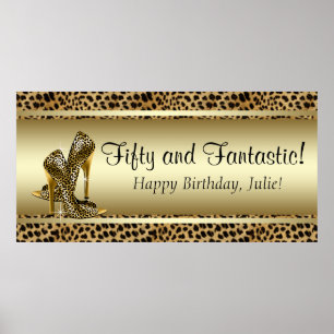 Poster Estandarte de Aniversário Leopardo Ouro Preto
