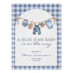 Pôster Estandarte de Chá de Bebê em Jeans Azuis Cowboy