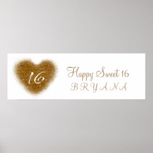Poster Estandarte de festa de coração Sweet 16 com respin