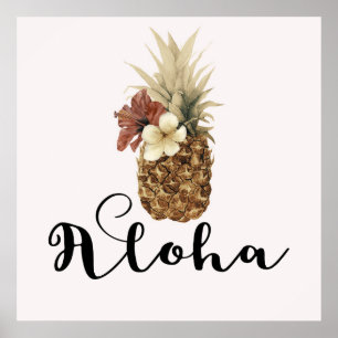 Poster Estandarte Floral de Hibisco de Abacaxi Tropical V
