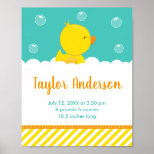 Poster Estatísticas de Nascimento Amarelo e Verde Pato de