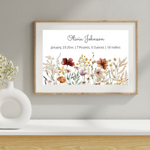 Poster Estatísticas de Nascimento de Bebê Flor Silvestre