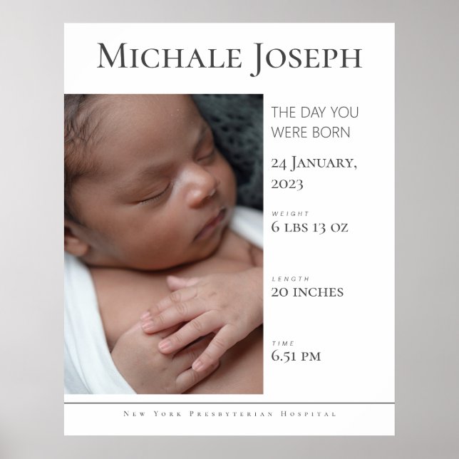 Poster Estatísticas de Nascimento de Bebê | Placa de Esta (Frente)