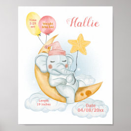 Poster Estatísticas de Nascimento de Elefante Bebê Adorme
