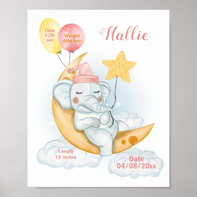 Poster Estatísticas de Nascimento de Elefante Bebê Adorme (Frente)