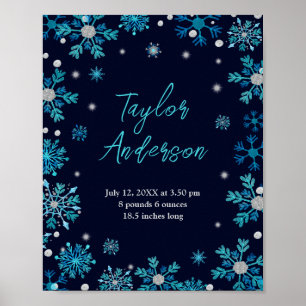 Poster Estatísticas de Nascimento de Flocos de Neve Azuis