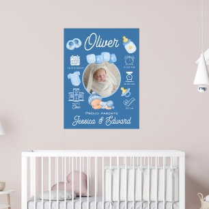 Poster Estatísticas de Nascimento de Menino Bebê Fofo Azu