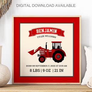 Poster Estatísticas de Nascimento do Bebê Trator Vermelho