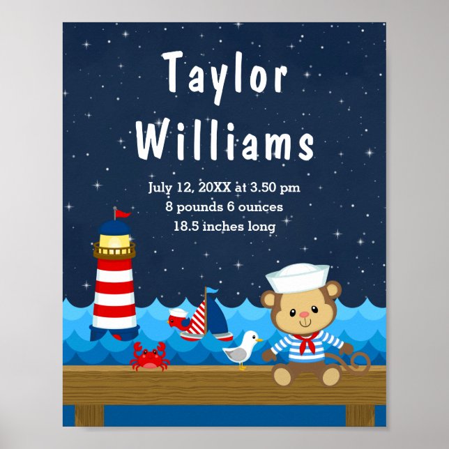 Poster Estatísticas de Nascimento do Macaco Vermelho do M (Frente)